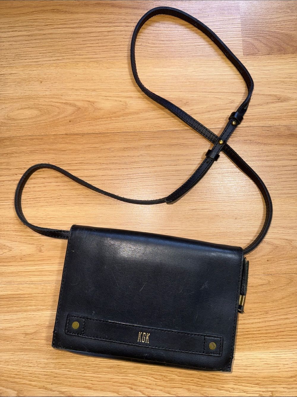 Vintage Madewell Leather Crossbody Bag Black Brushed Gold